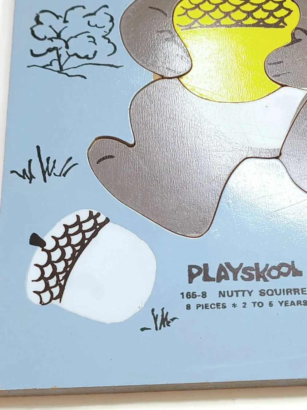 Vintage Playskool Nutty Squirrel Wood Tray Puzzle 165-8 Complete 8 Piece Toy